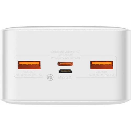 Baseus Bipow Overseas Edition Power Bank 30000mAh 20W με 2 Θύρες USB-A και Θύρα USB-C Λευκό