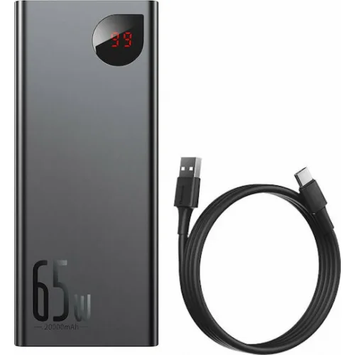 Baseus Adaman Metal Digital Display Power Bank 20000mAh 65W με 2 Θύρες USB-A και Θύρα USB-C Quick Charge 3.0 Μαύρο