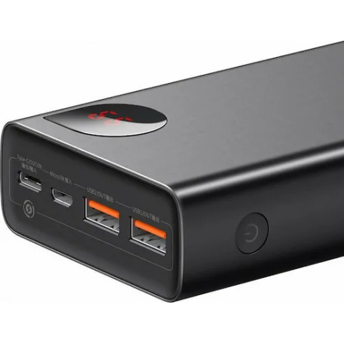 Baseus Adaman Metal Digital Display Power Bank 20000mAh 65W με 2 Θύρες USB-A και Θύρα USB-C Quick Charge 3.0 Μαύρο