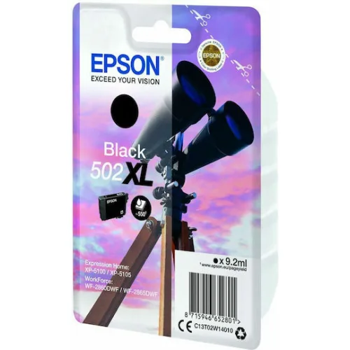 Epson 502XL Γνήσιο Μελάνι Εκτυπωτή InkJet Μαύρο (C13T02W14010)