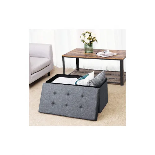 Σκαμπό Ταμπουρέ με Αποθηκευτικό Χώρο Επενδυμένο με Ύφασμα Γκρι 76x38x38εκ.