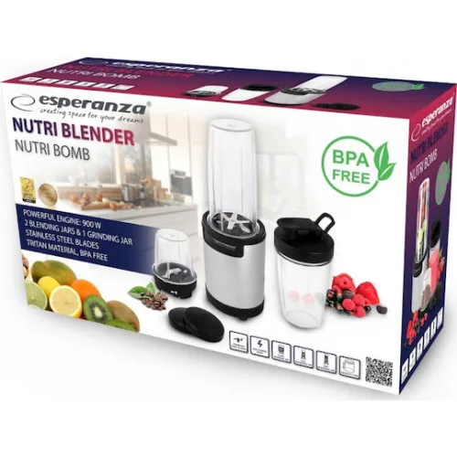 Esperanza Μπλέντερ για Smoothies 0.8lt 900W Inox EKM030