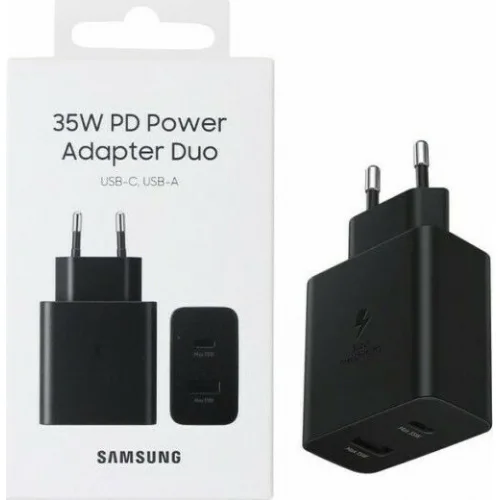 Samsung Φορτιστής Χωρίς Καλώδιο με Θύρα USB-A και Θύρα USB-C 35W Μαύρος (EP-TA220NBEGEU)