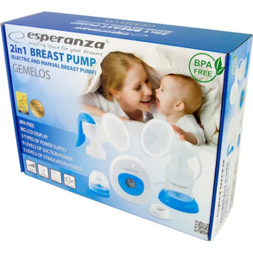 Esperanza Gemelos Ηλεκτρικό Μονό Θήλαστρο Μπαταρίας και Ρεύματος Χωρίς BPA Μπλε 150ml