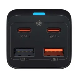 Baseus Βάση Φόρτισης GaN με 2 Θύρες USB-A και 2 Θύρες USB-C 65W Power Delivery / Quick Charge 4.0 σε Μαύρο χρώμα (Gan3 Pro)