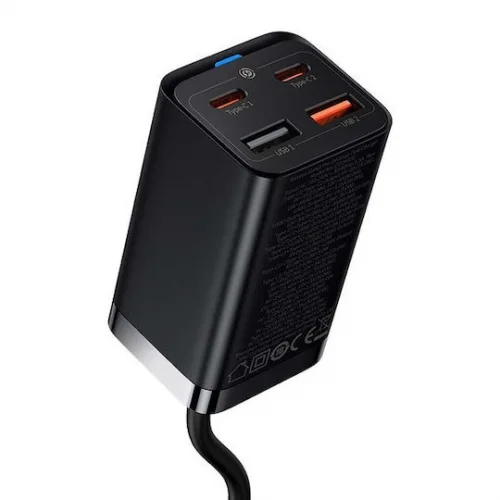 Baseus Βάση Φόρτισης GaN με 2 Θύρες USB-A και 2 Θύρες USB-C 65W Power Delivery / Quick Charge 4.0 σε Μαύρο χρώμα (Gan3 Pro)