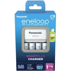 Panasonic Eneloop Smartplus BQ-CC55E Φορτιστής 4 Μπαταριών Ni-MH Μεγέθους AA/AAA Σετ με 4x AA 2000mAh σε Λευκό χρώμα