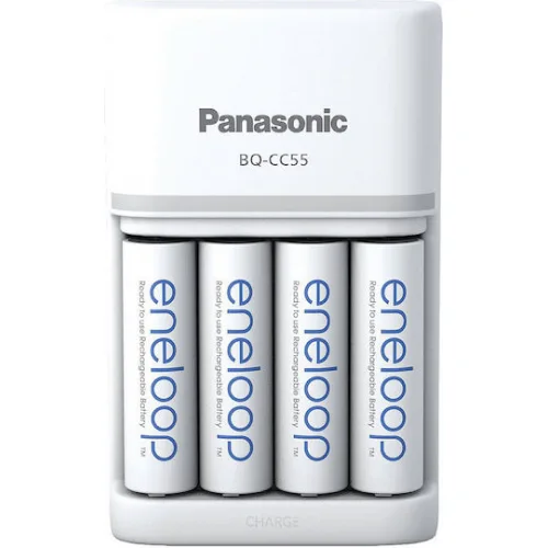 Panasonic Eneloop Smartplus BQ-CC55E Φορτιστής 4 Μπαταριών Ni-MH Μεγέθους AA/AAA Σετ με 4x AA 2000mAh σε Λευκό χρώμα