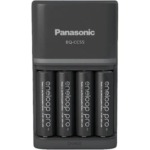 Panasonic Eneloop Pro Smart Plus BQ-CC55 Φορτιστής 4 Μπαταριών Ni-MH Μεγέθους AA/AAA Σετ με 4x AA 2500mAh