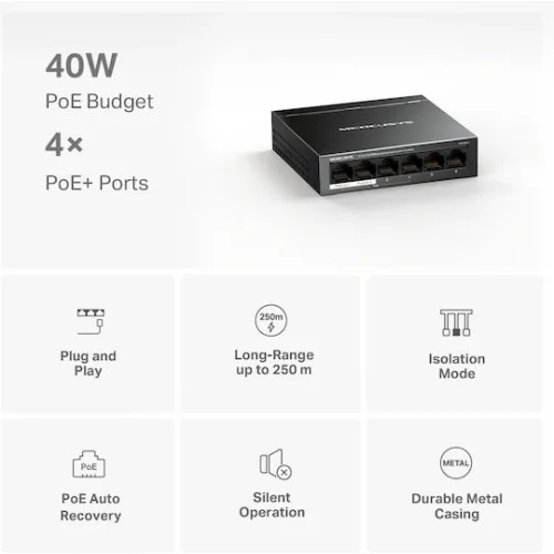 Mercusys MS106LP v1 Unmanaged L2 PoE+ Switch με 6 Θύρες Ethernet