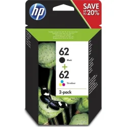 HP 62 Γνήσιο Πακέτο 2 Μελανιών Εκτυπωτή InkJet Πολλαπλό (Color) / Μαύρο (N9J71AE)