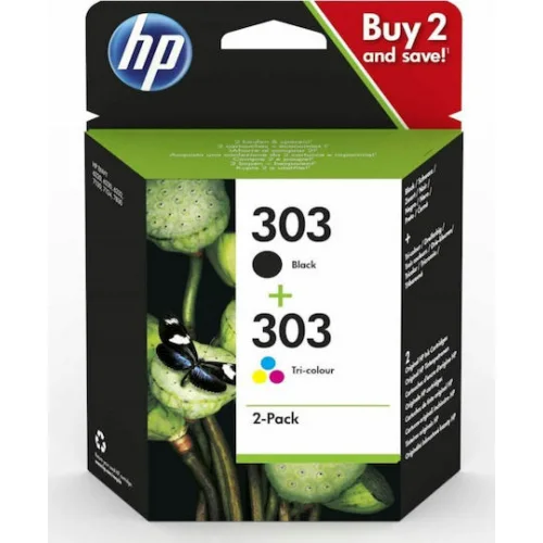 HP 303 Γνήσιο Πακέτο 2 Μελανιών Εκτυπωτή InkJet Πολλαπλό (Color) / Μαύρο (3YM92AE)