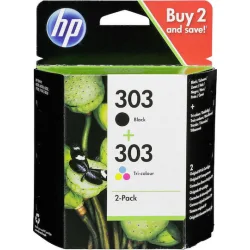 HP 303 Γνήσιο Πακέτο 2 Μελανιών Εκτυπωτή InkJet Πολλαπλό (Color) / Μαύρο (3YM92AE)