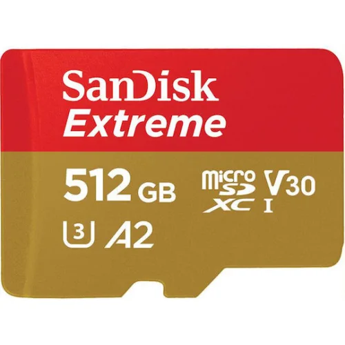 Sandisk Extreme microSDXC 512GB U3 V30 A2 UHS-I με αντάπτορα 190MB/s
