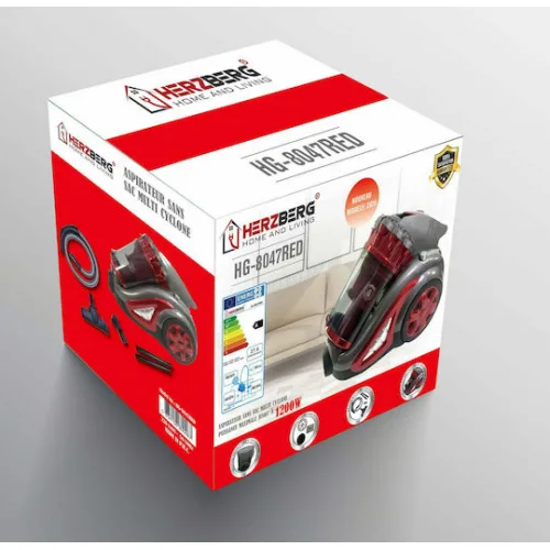 Herzberg HG-8047RED Ηλεκτρική Σκούπα 700W με Κάδο 4lt Κόκκινη
