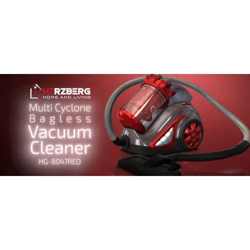 Herzberg HG-8047RED Ηλεκτρική Σκούπα 700W με Κάδο 4lt Κόκκινη