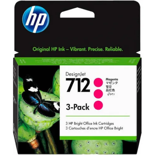 HP 712 Γνήσιο Πακέτο 3 Μελανιών Εκτυπωτή InkJet Ματζέντα (3ED78A)
