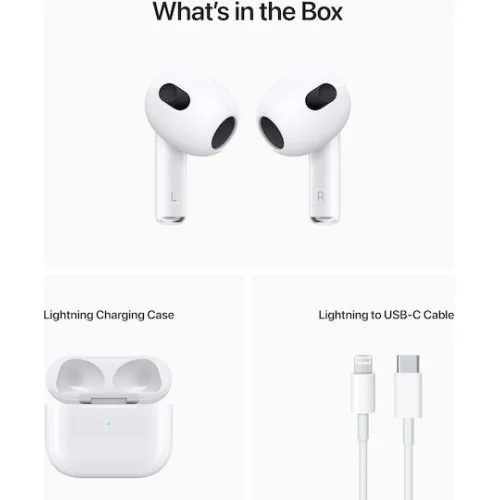 Apple AirPods (3rd generation) with Lightning Charging Case Earbud Bluetooth Handsfree Ακουστικά με Αντοχή στον Ιδρώτα και Θήκη Φόρτισης Λευκά