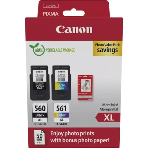 Canon PG-560 XL Γνήσιο Photo Value Pack με 3 Μελάνια Εκτυπωτή InkJet Μαύρο / Πολλαπλό (Color) (3712C012)
