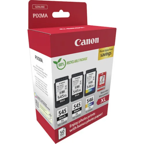 Canon PG-545 XL x2 / CL-546 XL Γνήσιο Photo Value Pack με 3 Μελάνια Εκτυπωτή InkJet Photo Μαύρο / Πολλαπλό (Color) (8286B015)