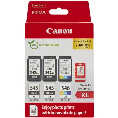 Canon PG-545 XL x2 / CL-546 XL Γνήσιο Photo Value Pack με 3 Μελάνια Εκτυπωτή InkJet Photo Μαύρο / Πολλαπλό (Color) (8286B015)