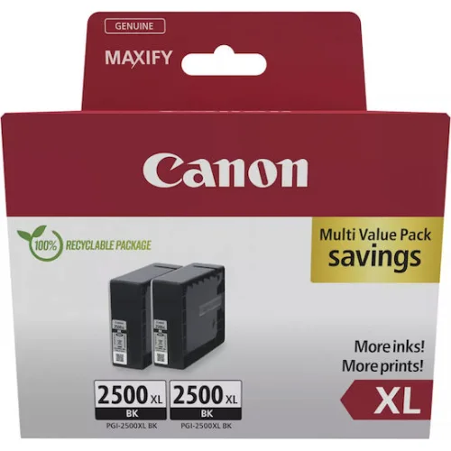Canon PGI-2500XL Γνήσιο Πακέτο 2 Μελανιών Εκτυπωτή InkJet Μαύρο (9254B011)