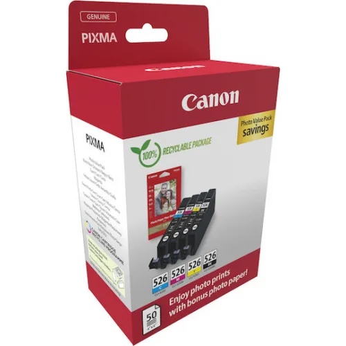 Canon CLI-526 Γνήσιο Photo Value Pack με 4 Μελάνια Εκτυπωτή InkJet Κίτρινο / Κυανό / Ματζέντα / Μαύρο (4540B019)