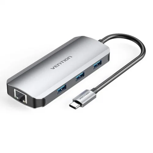 Vention TOHHB USB-C Docking Station με HDMI 4K PD Ethernet και συνδεση 2 Οθονών Γκρι