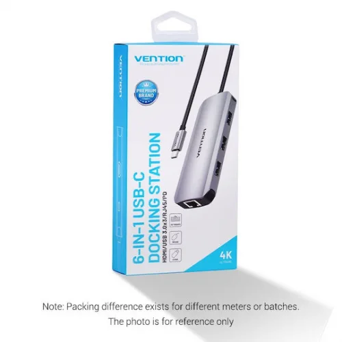 Vention TOHHB USB-C Docking Station με HDMI 4K PD Ethernet και συνδεση 2 Οθονών Γκρι