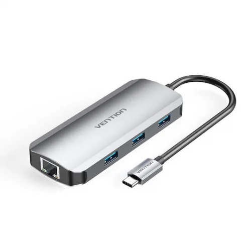 Vention TOHHB USB-C Docking Station με HDMI 4K PD Ethernet και συνδεση 2 Οθονών Γκρι