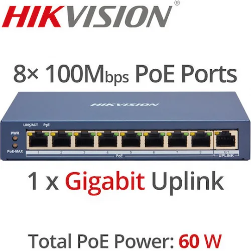 Hikvision DS-3E1309P-EI/M Unmanaged L2 PoE+ Switch με 8 Θύρες Ethernet Hikvision DS-3E1309P-EI/M Unmanaged L2 PoE+ Switch με 8 Θύρες Ethernet