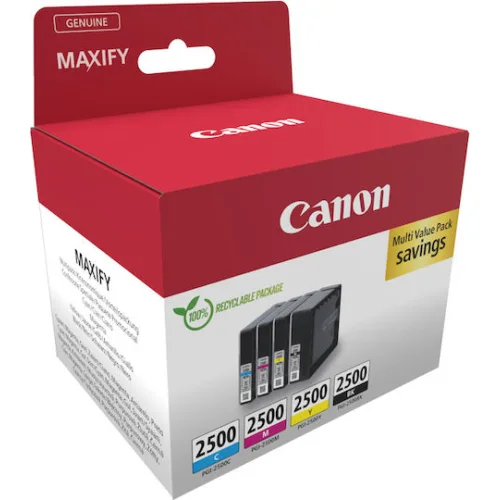 Canon PGI-2500 Γνήσιο Πακέτο 4 Μελανιών Εκτυπωτή InkJet Κίτρινο / Κυανό / Ματζέντα / Μαύρο (9290B006)