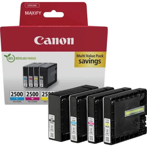 Canon PGI-2500 Γνήσιο Πακέτο 4 Μελανιών Εκτυπωτή InkJet Κίτρινο / Κυανό / Ματζέντα / Μαύρο (9290B006)