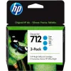 HP 712 Γνήσιο Πακέτο 3 Μελανιών Εκτυπωτή InkJet Κυανό (3ED77A)