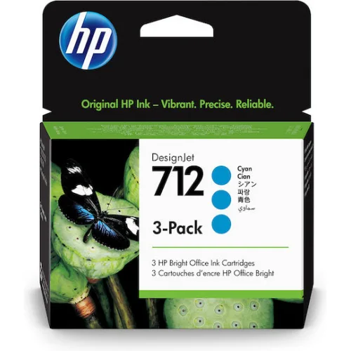 HP 712 Γνήσιο Πακέτο 3 Μελανιών Εκτυπωτή InkJet Κυανό (3ED77A)