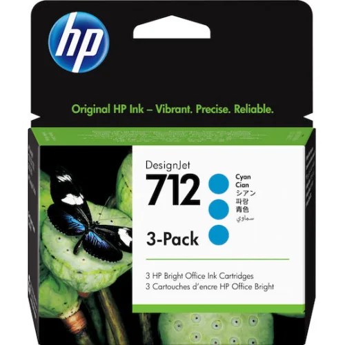HP 712 Γνήσιο Πακέτο 3 Μελανιών Εκτυπωτή InkJet Κυανό (3ED77A)