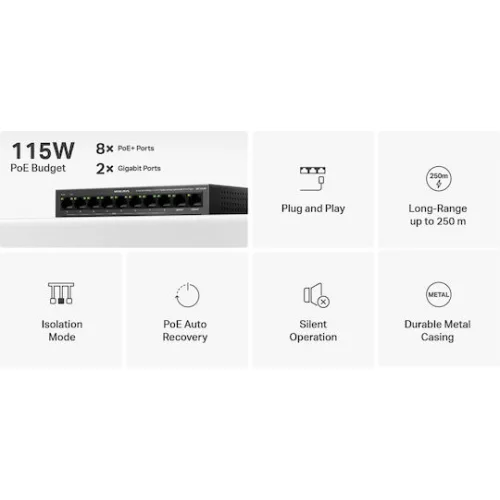 Mercusys MS110CMP v1 L2 PoE+ Switch με 8 Θύρες Gigabit (1Gbps) Ethernet