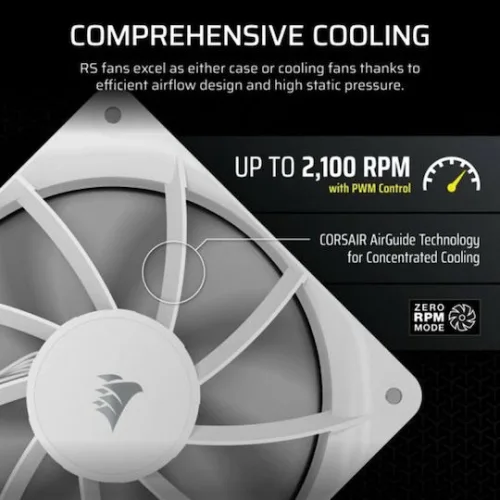 Corsair RS120 Case Fan με Λευκό Φωτισμό και Σύνδεση 4-Pin PWM 3τμχ Λευκό