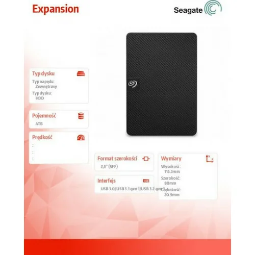 Seagate Expansion Portable USB 3.0 Εξωτερικός HDD 4TB 2.5" Μαύρο