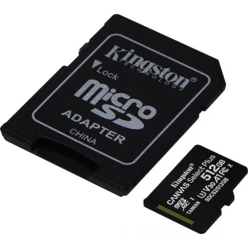 Kingston Canvas Select Plus microSDXC 512GB Class 10 U3 V30 A1 UHS-I με αντάπτορα
