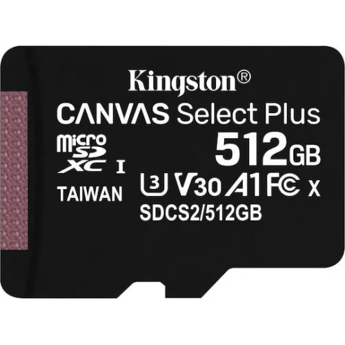 Kingston Canvas Select Plus microSDXC 512GB Class 10 U3 V30 A1 UHS-I με αντάπτορα