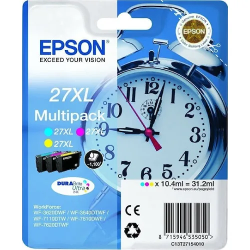 Epson 27XL Γνήσιο Πακέτο 3 Μελανιών Εκτυπωτή InkJet Κίτρινο / Κυανό / Ματζέντα (C13T27154010 C13T27154012)