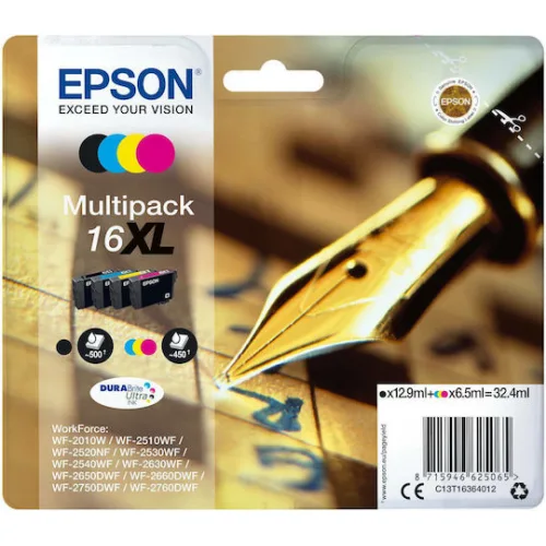 Epson 16XL Γνήσιο Πακέτο 4 Μελανιών Εκτυπωτή InkJet Κίτρινο / Κυανό / Ματζέντα / Μαύρο (C13T16364010 C13T16364012)