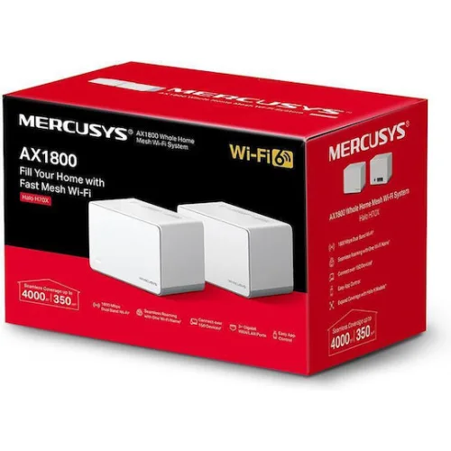 Mercusys Halo H70X v1 WiFi Mesh Network Access Point Wi‑Fi 6 Dual Band (2.4 & 5GHz) σε Διπλό Kit