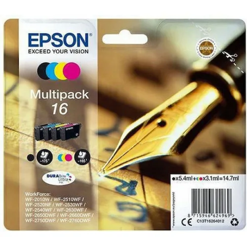 Epson 16 Γνήσιο Πακέτο 4 Μελανιών Εκτυπωτή InkJet Κίτρινο / Κυανό / Ματζέντα / Μαύρο (C13T16264010 C13T16264012)