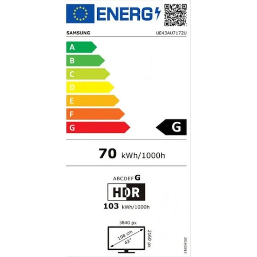 Samsung Smart Τηλεόραση 43" 4K UHD LED AU7172 HDR (2021) UE43AU7172UXXH