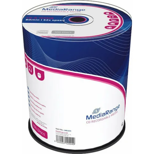 MediaRange Εγγράψιμα CD-R 52x 700MB Cake Box 100τμχ MediaRange Εγγράψιμα CD-R 52x 700MB Cake Box 100τμχ