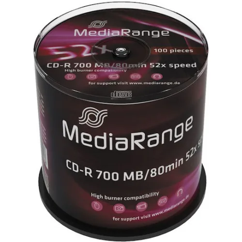 MediaRange Εγγράψιμα CD-R 52x 700MB Cake Box 100τμχ MediaRange Εγγράψιμα CD-R 52x 700MB Cake Box 100τμχ
