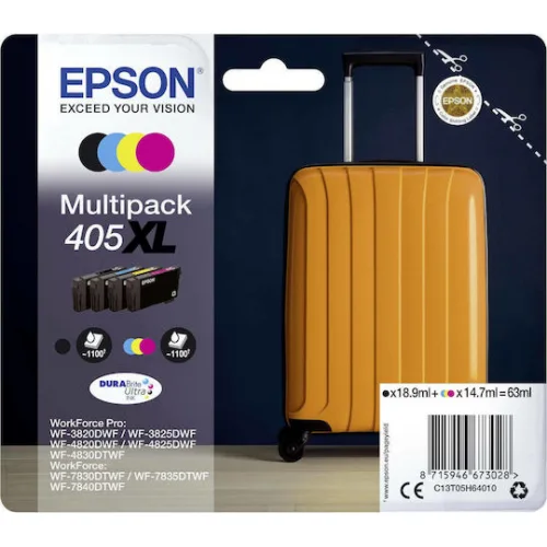 Epson 405XL Γνήσιο Πακέτο 4 Μελανιών Εκτυπωτή InkJet Κίτρινο / Κυανό / Ματζέντα / Μαύρο (C13T05H64010)