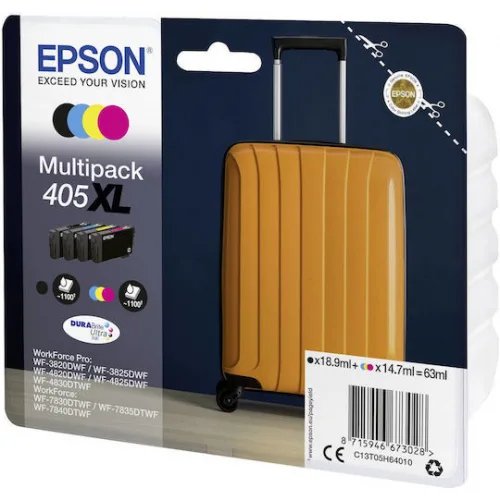 Epson 405XL Γνήσιο Πακέτο 4 Μελανιών Εκτυπωτή InkJet Κίτρινο / Κυανό / Ματζέντα / Μαύρο (C13T05H64010)